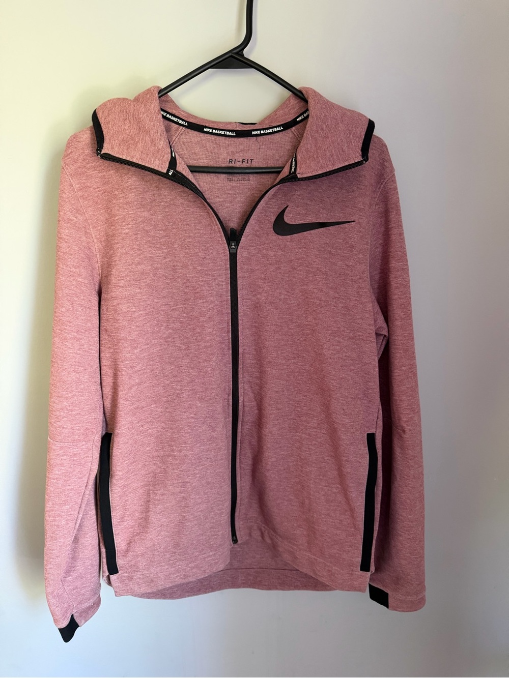 Nike Basketball Dri-FIT Full Zip Hoodie Jacket Medium Heathered Rose Pink Black